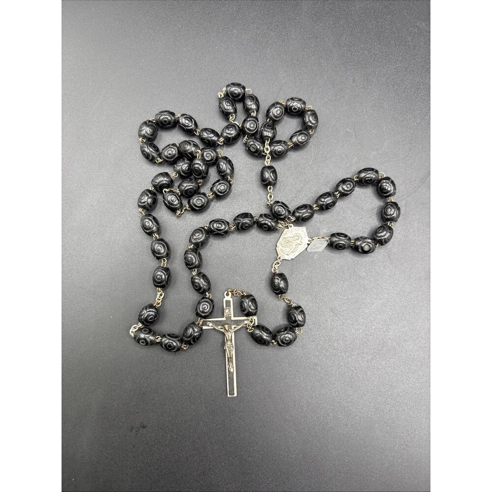 VTG COCOA ROSARY, DOUBLE WIRED, ORIGINAL TAGS - ITALY